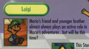 Picture of Luigi's description in Paper Mario manual